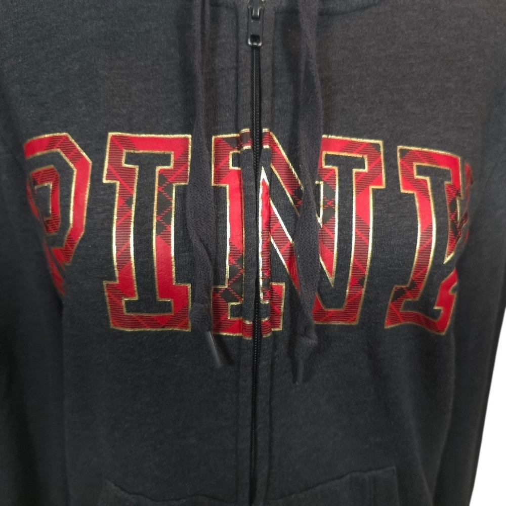 Victorias Secret PINK Hoodie Size Medium Full Zip‎ Logo Sweatshirt Gray - Picture 6 of 9